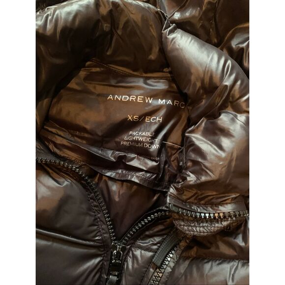 Andrew Marc Loden packable puffer DOWN Shiny Black Long Coat Jacket sz XS - Picture 3 of 10